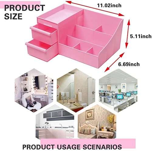 Multifunctional Cosmetic Storage Organizer Box with 2 drawers - Pink
