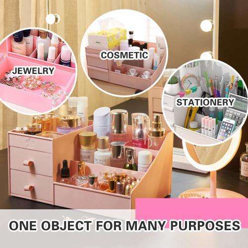 Multifunctional Cosmetic Storage Organizer Box with 2 drawers - Pink