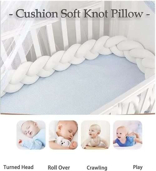 Durable Braided Baby Crib/Cot Bumper - Green, Green/White/Grey