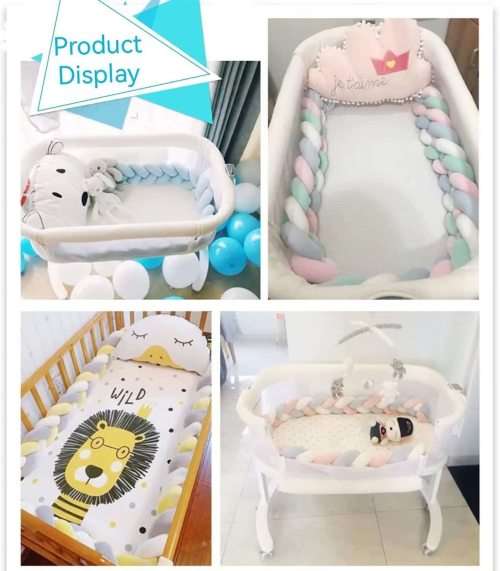 Durable Braided Baby Crib/Cot Bumper - Green, Green/White/Grey