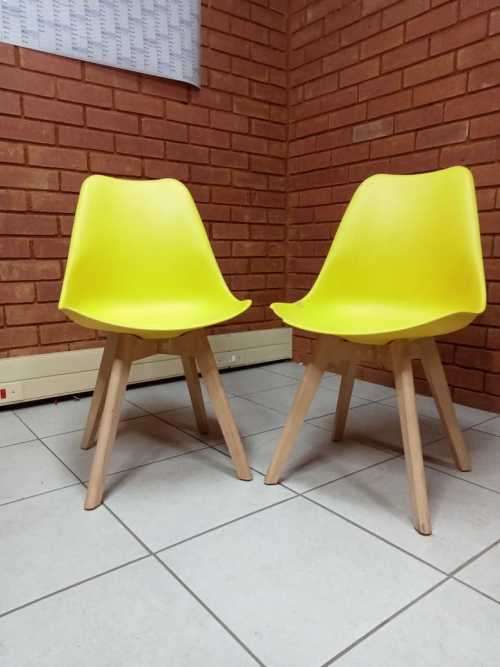 Padded Seat Wooden Leg Dining Chairs - Yellow Colour (Secondhand)