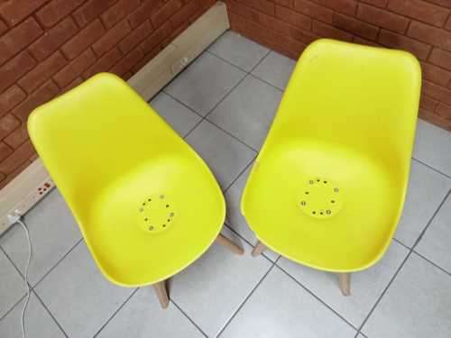 Padded Seat Wooden Leg Dining Chairs - Yellow Colour (Secondhand)