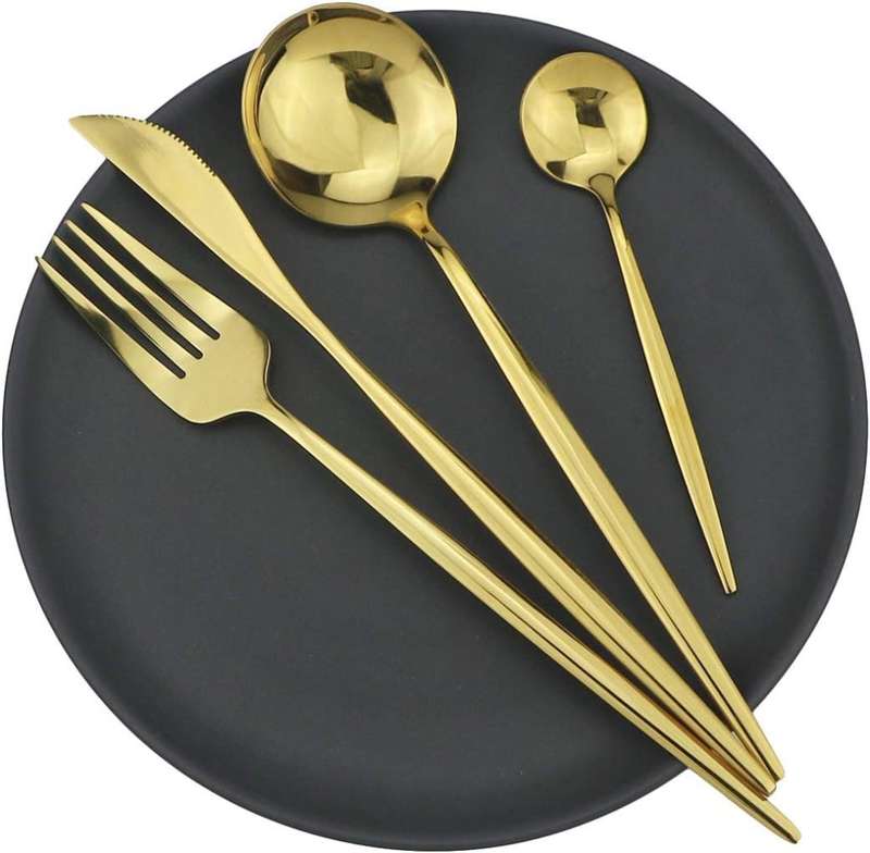 24 Pc Polished Cutlery Flatware Set, Great for Family Gatherings & Daily Use (GOLD)