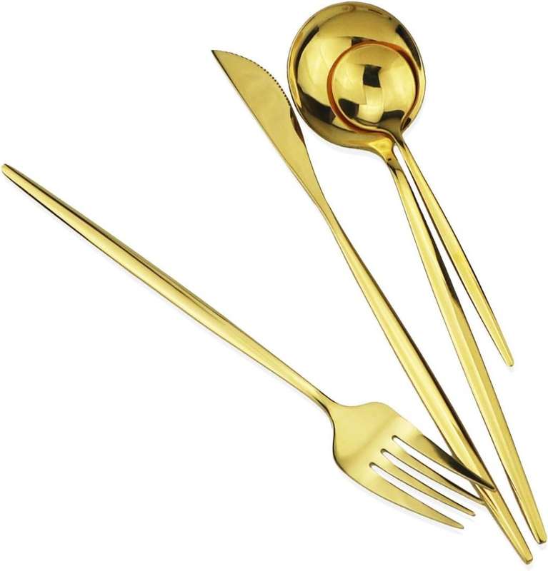 24 Pc Polished Cutlery Flatware Set, Great for Family Gatherings & Daily Use (GOLD)