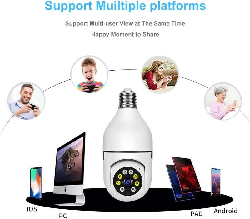 Light Bulb Type Wireless Security Camera 360° Panoramic 2-Way Talk WiFi Camera White