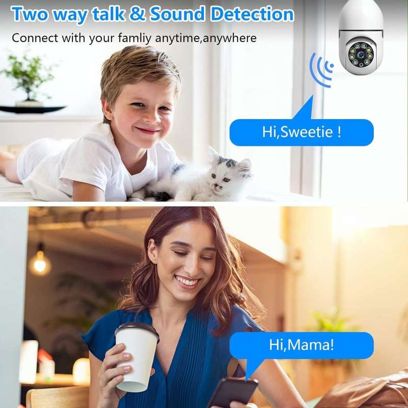 Light Bulb Type Wireless Security Camera 360° Panoramic 2-Way Talk WiFi Camera White