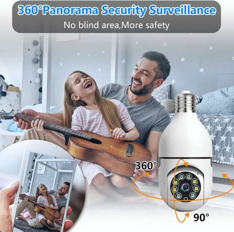 Light Bulb Type Wireless Security Camera 360° Panoramic 2-Way Talk WiFi Camera White