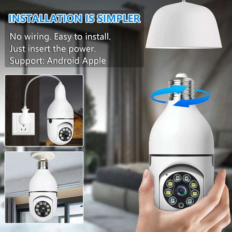 Light Bulb Type Wireless Security Camera 360° Panoramic 2-Way Talk WiFi Camera White