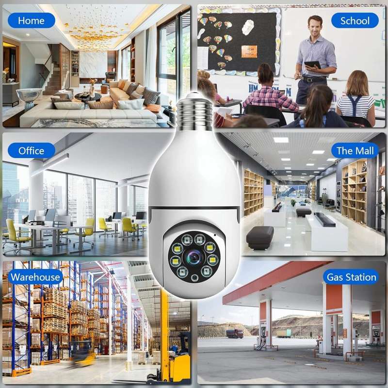 Light Bulb Type Wireless Security Camera 360° Panoramic 2-Way Talk WiFi Camera White