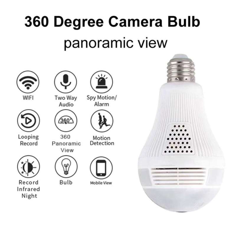 Wi-Fi Full Ultra HD 1080P CCTV Smart Security IP Hidden Camera Led Bulb with Holder Light Vision Spy