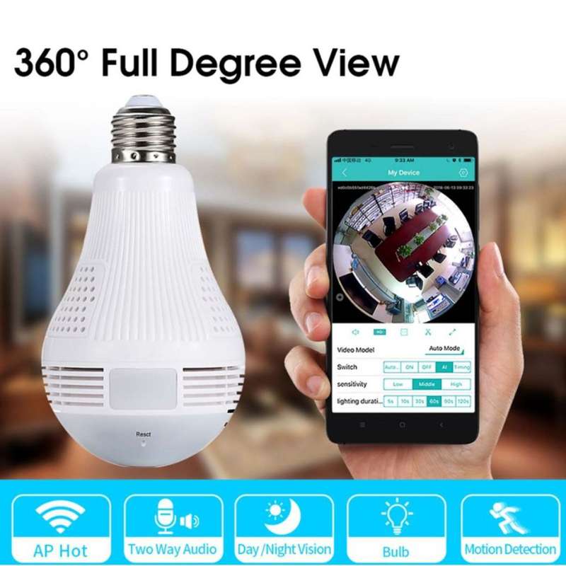 Wi-Fi Full Ultra HD 1080P CCTV Smart Security IP Hidden Camera Led Bulb with Holder Light Vision Spy