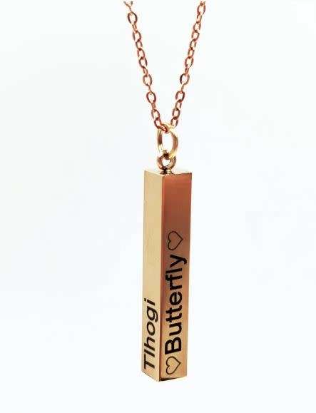 3D Bar Necklace - Can engrave up to 4 words - Rose Gold