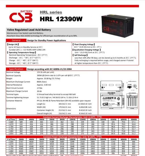 CLEARANCE SALE CSB HRL 12390W  12v 100AH VRLA AGM DEEP CYCLE BATTERIES