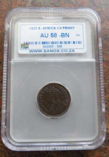 1923 S. Africa 1/4 Penny AU58 BN
