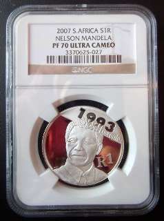 Mandela Nobel Prize R1 Silver Coin PF70 Ultra Cameo NGC Graded