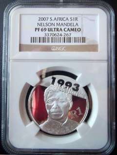 Mandela Nobel Laureate R1 Silver Coin PF69 Ultra Cameo NGC Graded