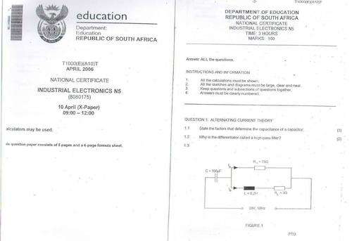 INDUSTRIAL ELECTRONICS N5 APRIL 2006,NOV 2005 AND AUG 2005QUESTION PAPER WITH MEMO.