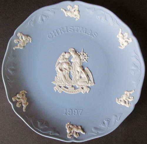 Wedgwood Blue Jasperware Plate Christmas 1997
