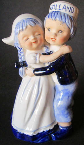 Elweco Hand Painted Delft Blue Girl and Boy