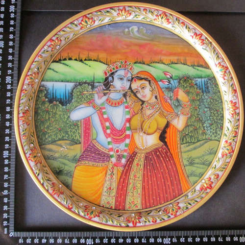 EmmDof9864 Painting of Radha Krishna? on Marble Plate
