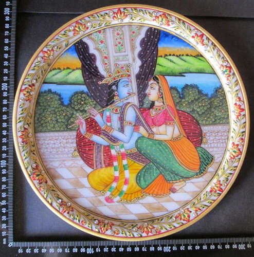 EmmDof9864 Painting of Radha Krishna? on Marble Plate