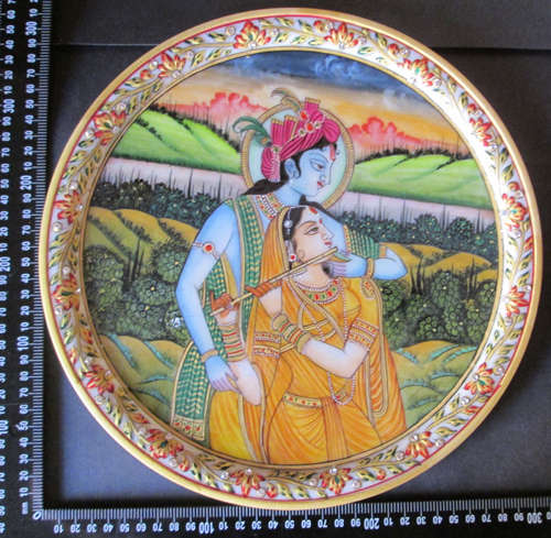 EmmDof9864 Painting of Radha Krishna? on Marble Plate