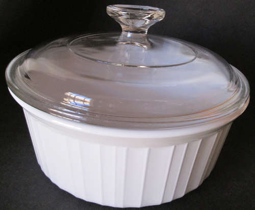 Corning Ware French White (Ribbed) Round Deep Dish with Lid F-5-B 1.6 Litre
