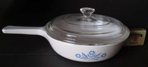 Corning Ware Blue Cornflower Pattern P-83-B Covered Skillet, 6 ½" Diameter Bowl