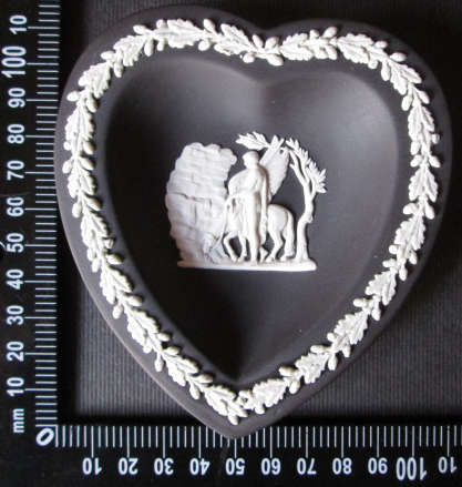 Wedgwood Black Jasperware Heart Shape Dish 'Bellerophon Watering Pegasus'