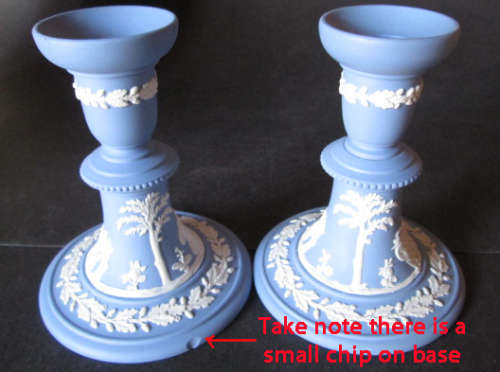 Pair of Wedgwood Blue Jasperware Candle Sticks / Holders