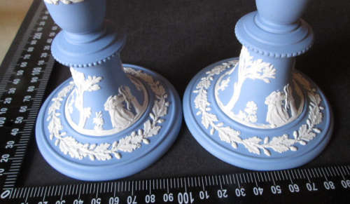 Pair of Wedgwood Blue Jasperware Candle Sticks / Holders