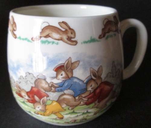 Royal Doulton Bunnykins Mug 'Playing Games Cricket Wheelbarrow Race'
