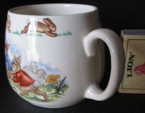 Royal Doulton Bunnykins Mug 'Playing Games Cricket Wheelbarrow Race'