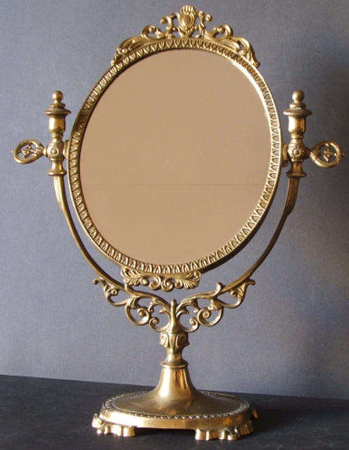 Beautiful classic oval brass antique art nouveau swivel dressing pedestal mirror