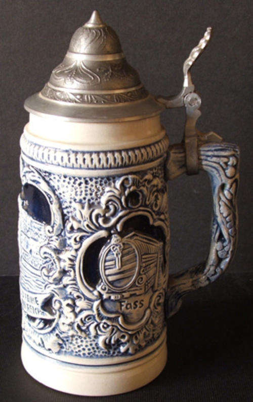 Cobalt Blue German Relief Beer Stein with Lid