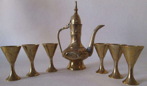 6 Brass Goblets and Brass Urn