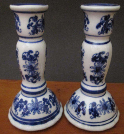 Pair Blue and White Candlesticks