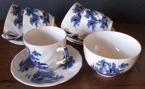 5 Johnson Bros Coffee Duo's and Sugar Bowl 'The Old Mill'
