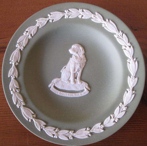 Wedgwood Green Jasperware Pin Dish 'Guide Dogs for the Blind', 112mm width
