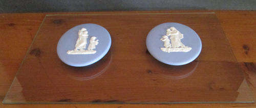 Rare Beveled Glass with 2 Wedgwood Jasperware Plaques