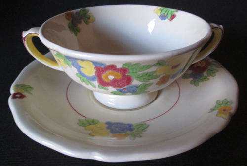 Royal Doulton 2 Handled Soup Bowl with Saucer
