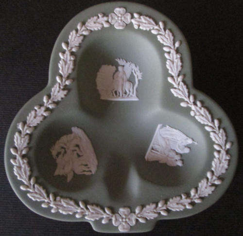 Wedgwood Green Jasperware Clover Trinket / Pin Dish