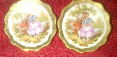 2 Exquisite Limoges Pin Dishes with Romantic Scene