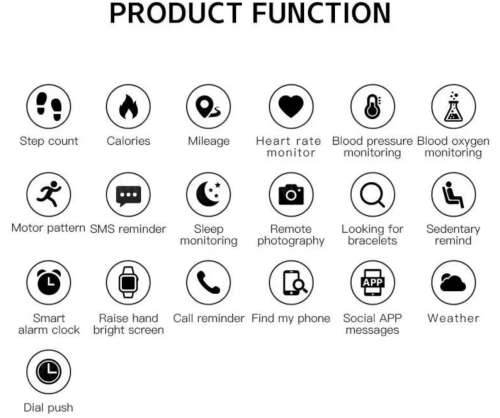 Bluetooth Fitness Smart Watch - Monitor Heart Rate, Blood Pressure, Blood Oxygen, Calorie, Distance