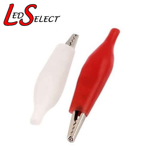 Crocodile Alligator Clamps White + Red (1 Pair) 35mm **IN STOCK**