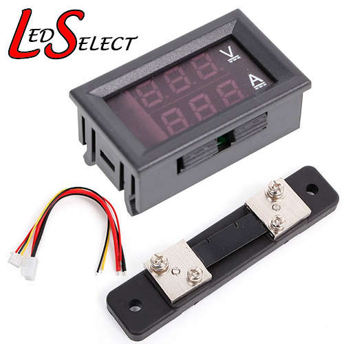 Meter Volt + Amp Red/Blue DC 0-100V 0-50A + 75mV Shunt **LOCAL STOCK**