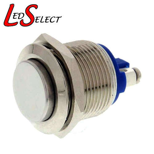 Switch Stainless Steel Finish Push Button Momentary Raised 16mm **LOCAL STOCK**