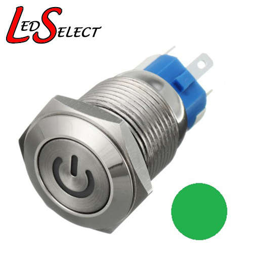Switch Angel Eye Illuminated Green Latching 12V DC 16mm **LOCAL STOCK**