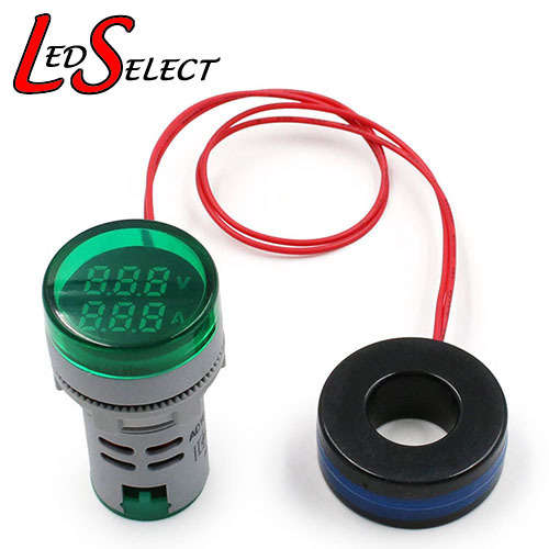 Meter Volt + Amp 22mm 220V AC (220V 100A) Green **LOCAL STOCK**
