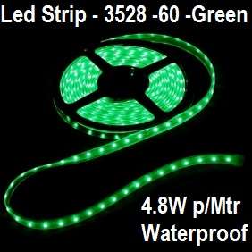Led Strip Light 3528-Green-Waterproof-60 Led p/mtr-4.8W p/mtr-Price p/mtr